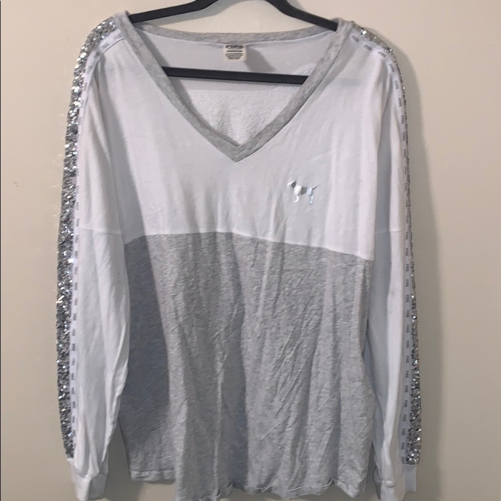 VS long sleeve sparkly white shirt